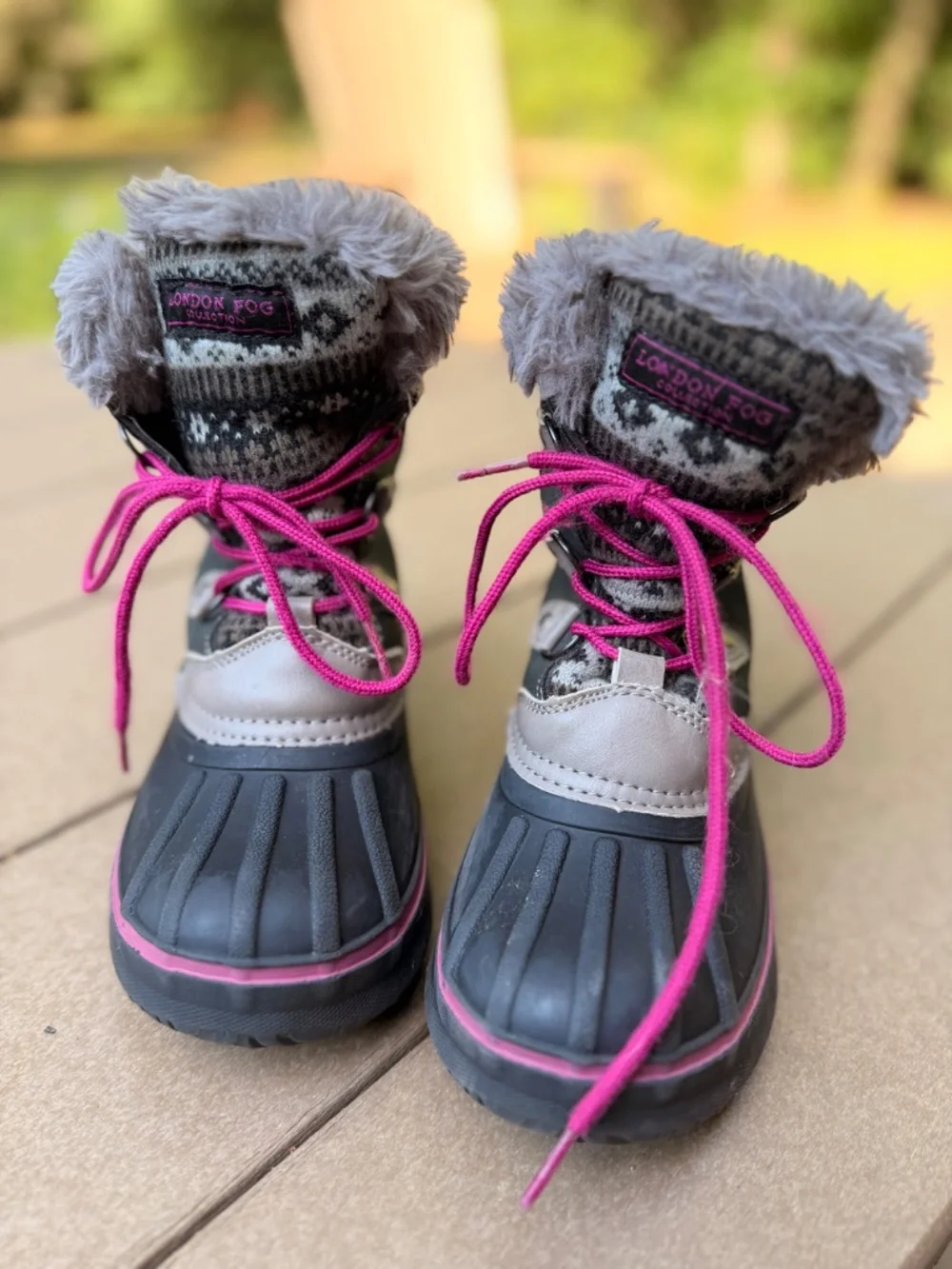 London Fog Girls Gray Pink Waterproof Snow Boots Faux Fur Winter Youth Size 1